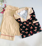 🖤 Pyjama Femme 2 Pièces en Coton – Élégance Noire & Beige 🤍