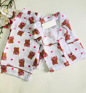 🐻 Pyjama Femme 2 Pièces en Coton – Motif Ourson 🤍✨