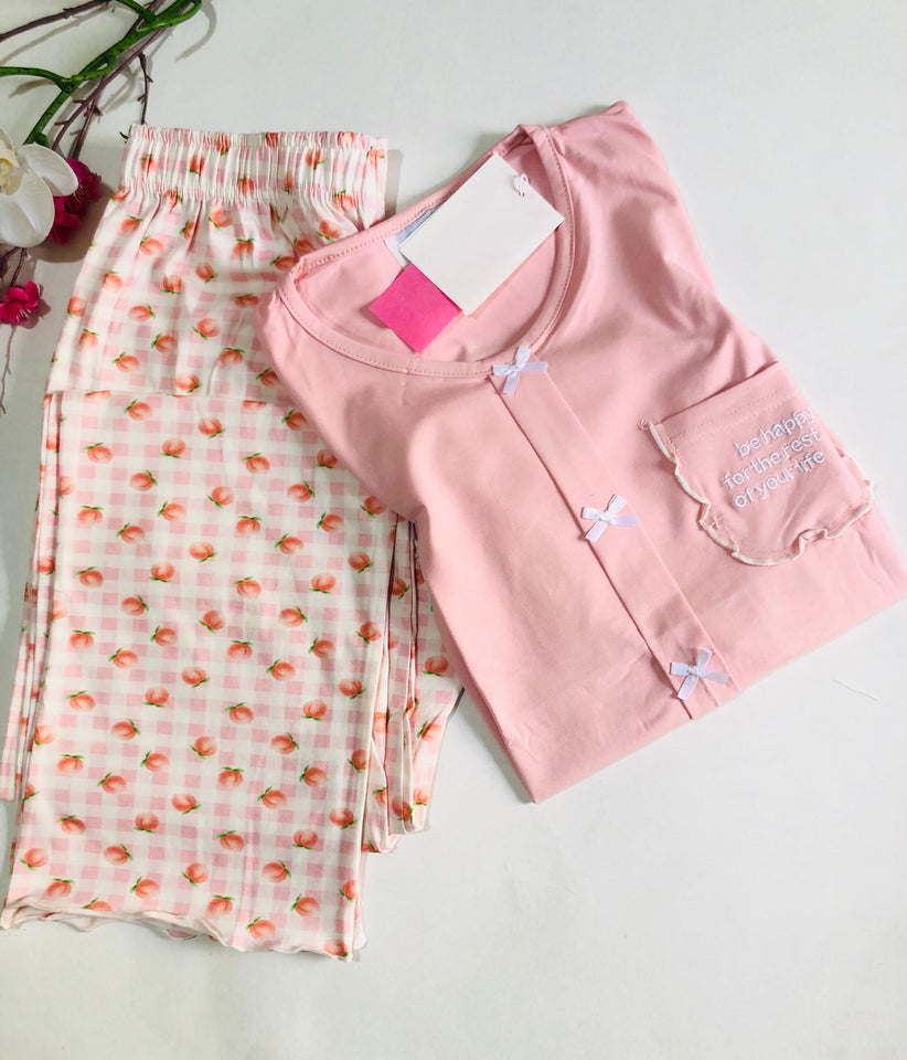 🌸 Pyjama Femme 2 Pièces en Coton – Rose Doux 🌸