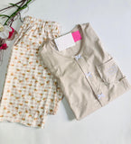 🤎 Pyjama Femme 2 Pièces en Coton – Beige Élégant 🤎