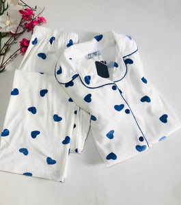 💙 Pyjama Femme en Velours Doux à Cœurs Bleus 💙