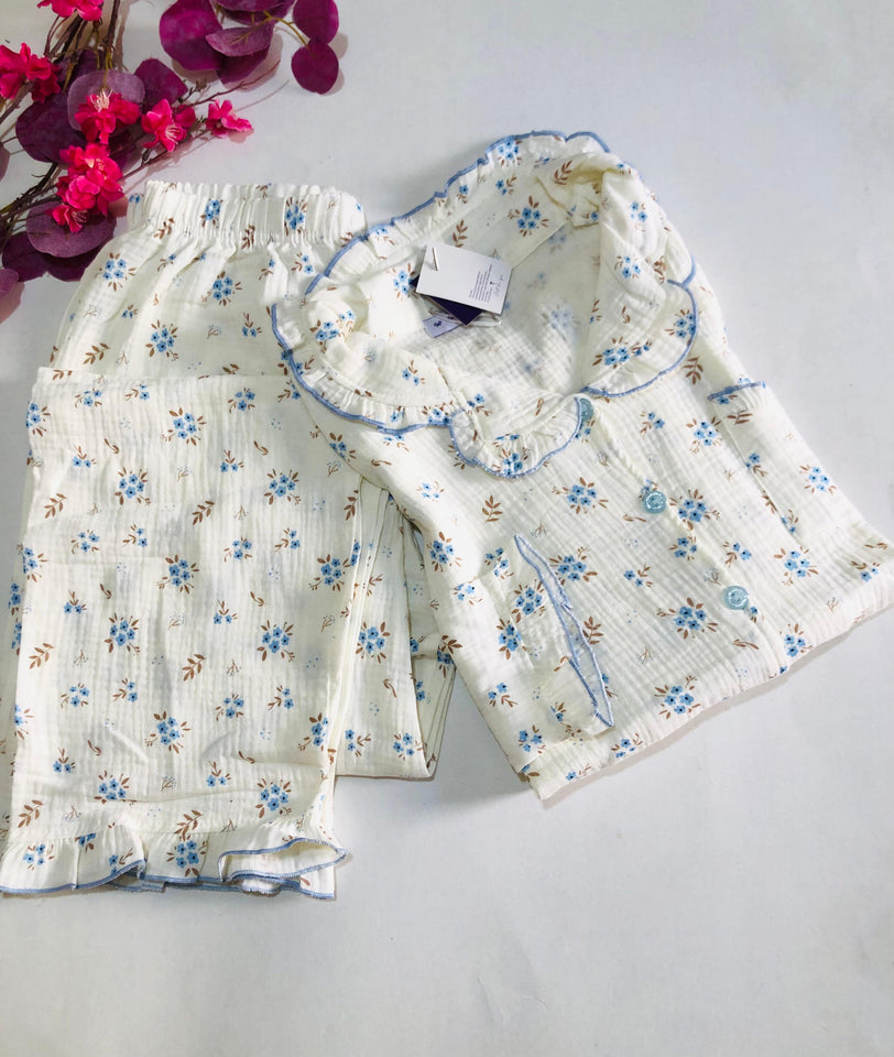 💙 Pyjama Femme en Coton Bleu – Douceur &amp; Élégance 💙