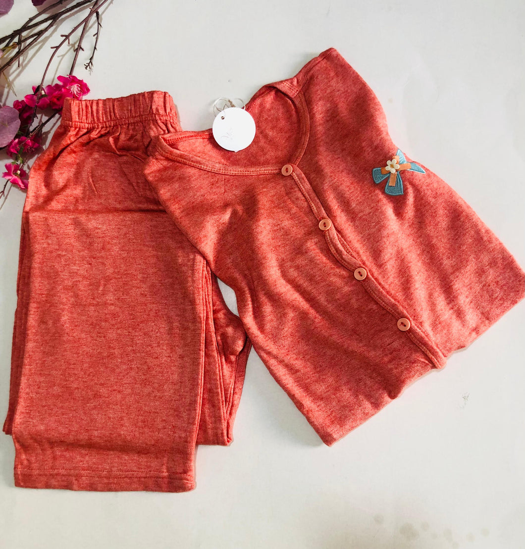 🌸 Pyjama Femme en Coton Doux – Rose Corail avec Nœud Décoratif 🌸 (Copie)