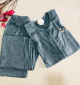 💙 Pyjama Femme en Coton Doux – Bleu Ciel avec Nœud Décoratif 💙