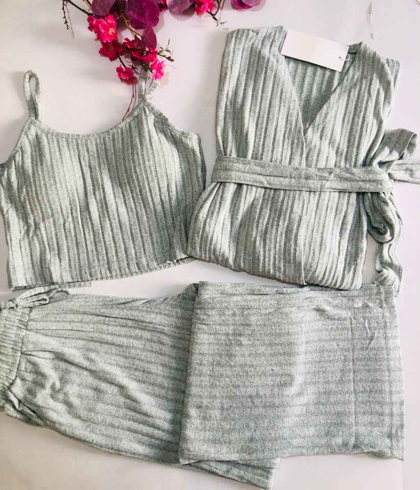 🌸 Pyjama Femme 3 Pièces Tricoté – Style Élégant et Cocooning 🌙