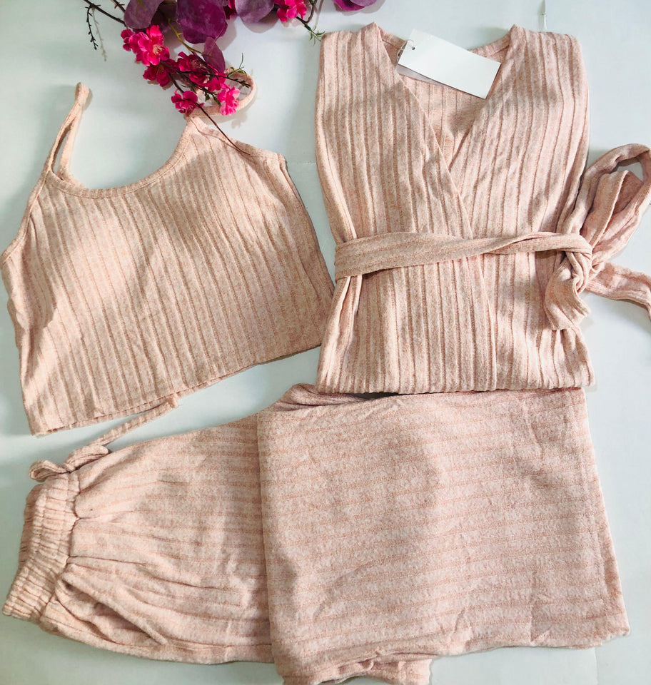 🌸 Pyjama Femme 3 Pièces Tricoté – Style Élégant et Cocooning 🌙