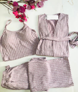 🌸 Pyjama Femme 3 Pièces Tricoté – Style Élégant et Cocooning 🌙