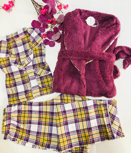 🩷 Pyjama Femme à Carreaux + Peignoir Polaire Doux 🌙