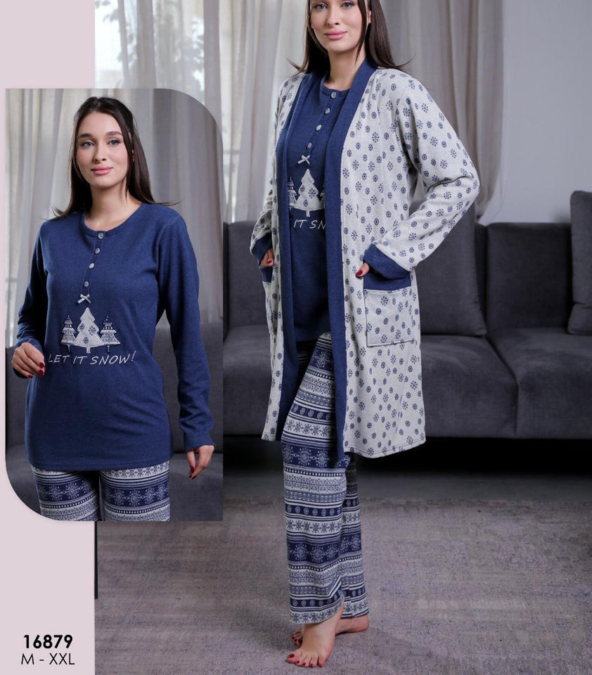 💙 Pyjama Femme 3 Pièces en Tissu Doux – “Let It Snow” ❄️