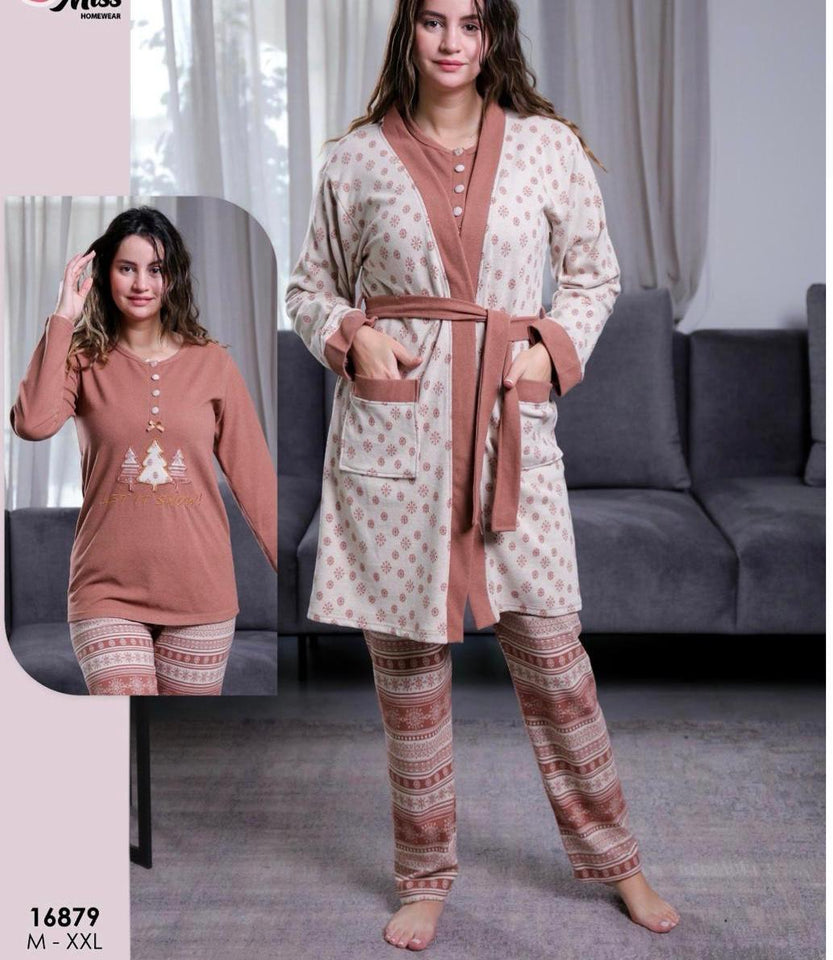 🤎 Pyjama Femme 3 Pièces Doux et Chaleureux – Style Cocooning Automne 🍂