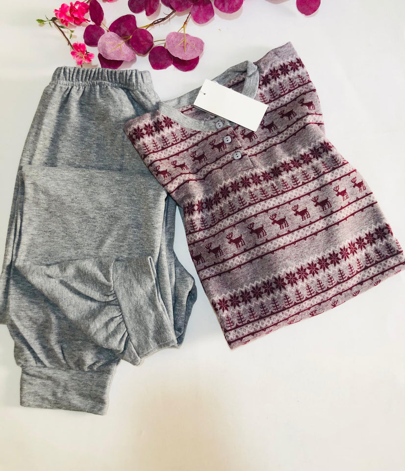 Pyjama Femme Hiver – Couleur Gris | Chaud, Doux & Confort Absolu ❄️