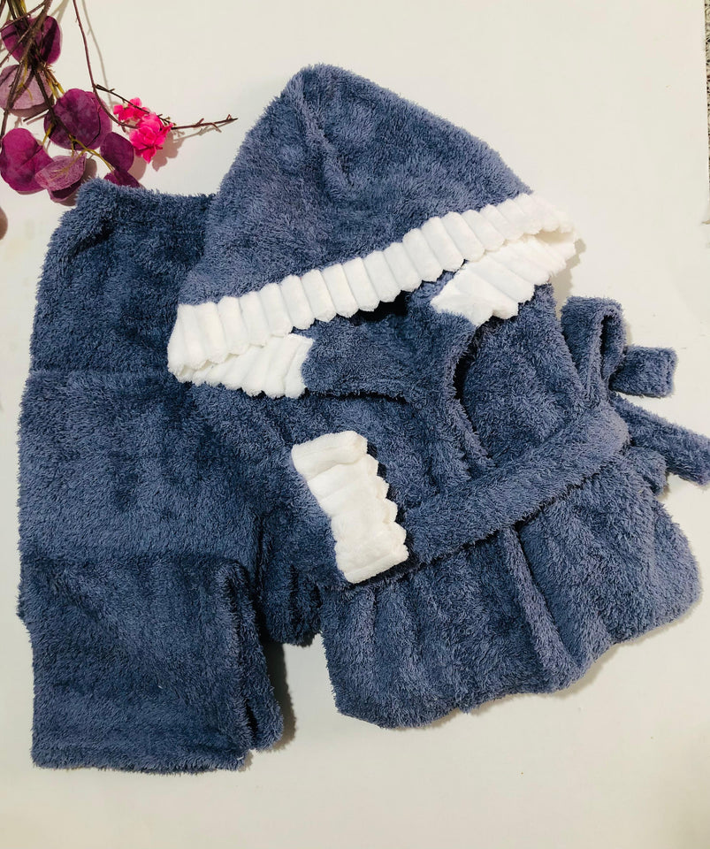 🧸 Pyjama Femme en Polaire avec Capuche – Bleu Gris  | Ultra Chaud & Doux ❄️