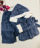 🧸 Pyjama Femme en Polaire avec Capuche – Bleu Gris  | Ultra Chaud & Doux ❄️