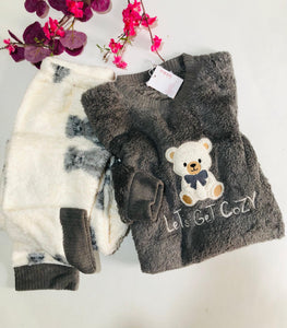 🐻 Pyjama Femme en Polaire – Gris Doux & Cocooning ❄️