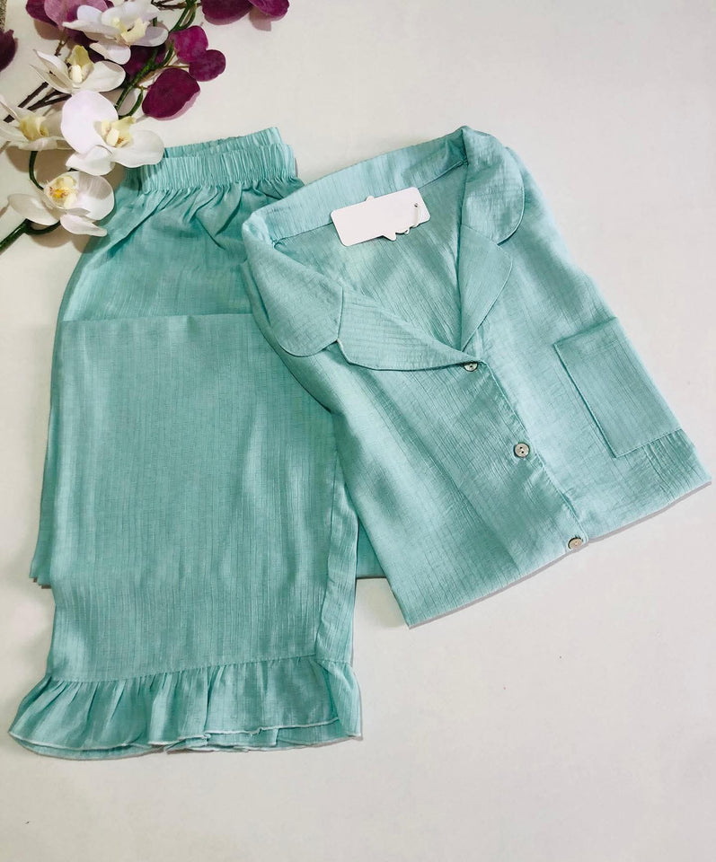 ✨ Pyjama Femme demi manche Bleu Ciel – Fraîcheur & Confort ✨