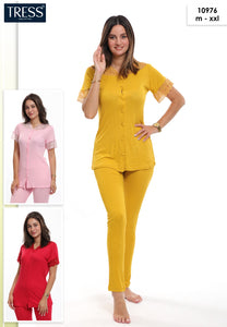 💛 Pyjama Femme Côtelé avec Dentelle – Élégance & Confort 💛