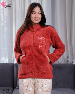 Pyjama Polaire Femme - Bleu Marine "Ho Ho Ho" 🎄