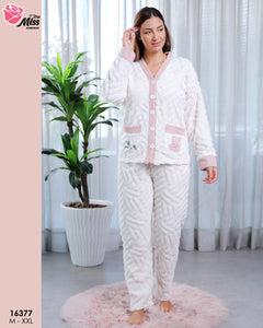 Pyjama Femme en Polaire Blanc Cassé - Élégance et Douceur