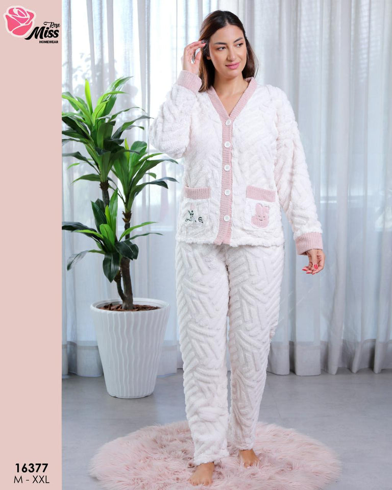 Pyjama Femme en Polaire Blanc Cassé - Élégance et Douceur