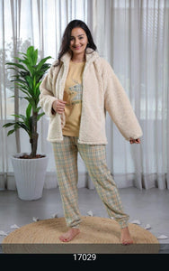pyjama 3 Pièces Polaire Femme – Confort et Élégance en Marron 🍂