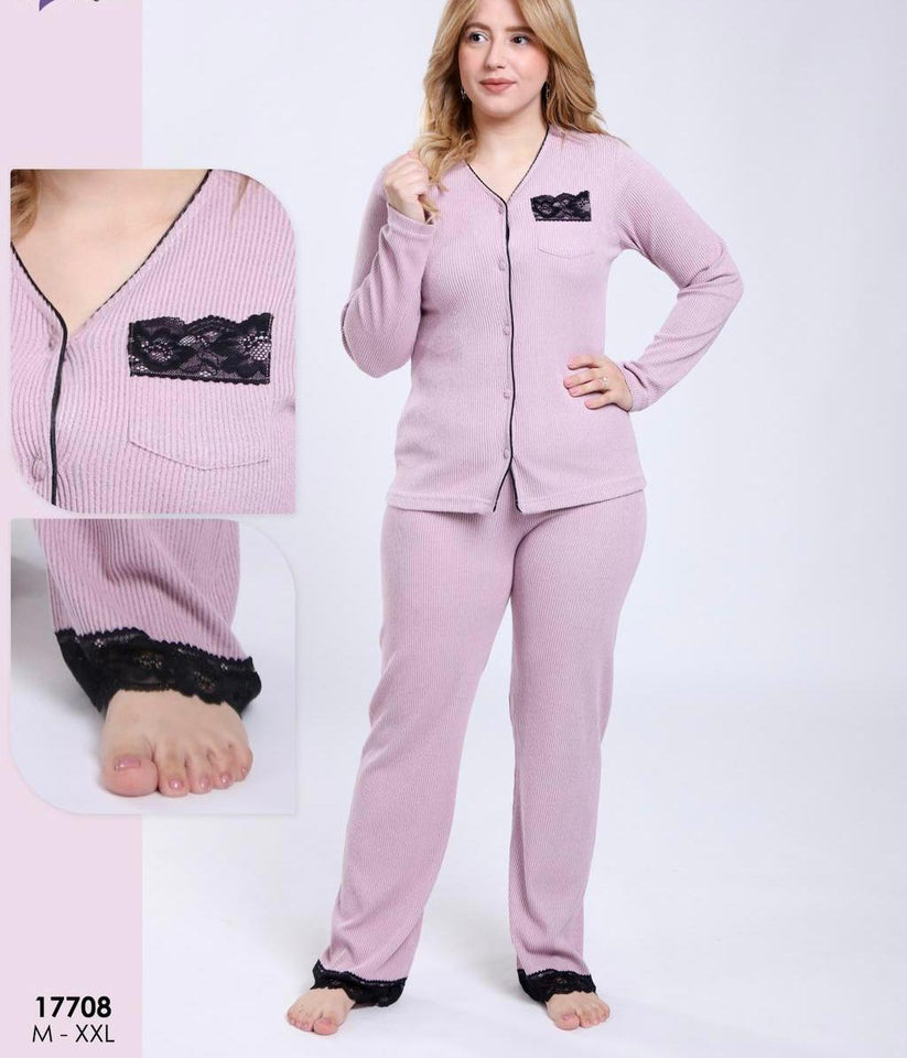 Pyjama en jakar Femme avec Détails en Dentelle