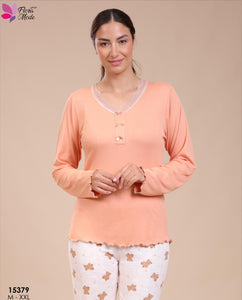 ✨ Pyjama Femme Douceur &; Élégance – Orange &; Motif Ours ✨