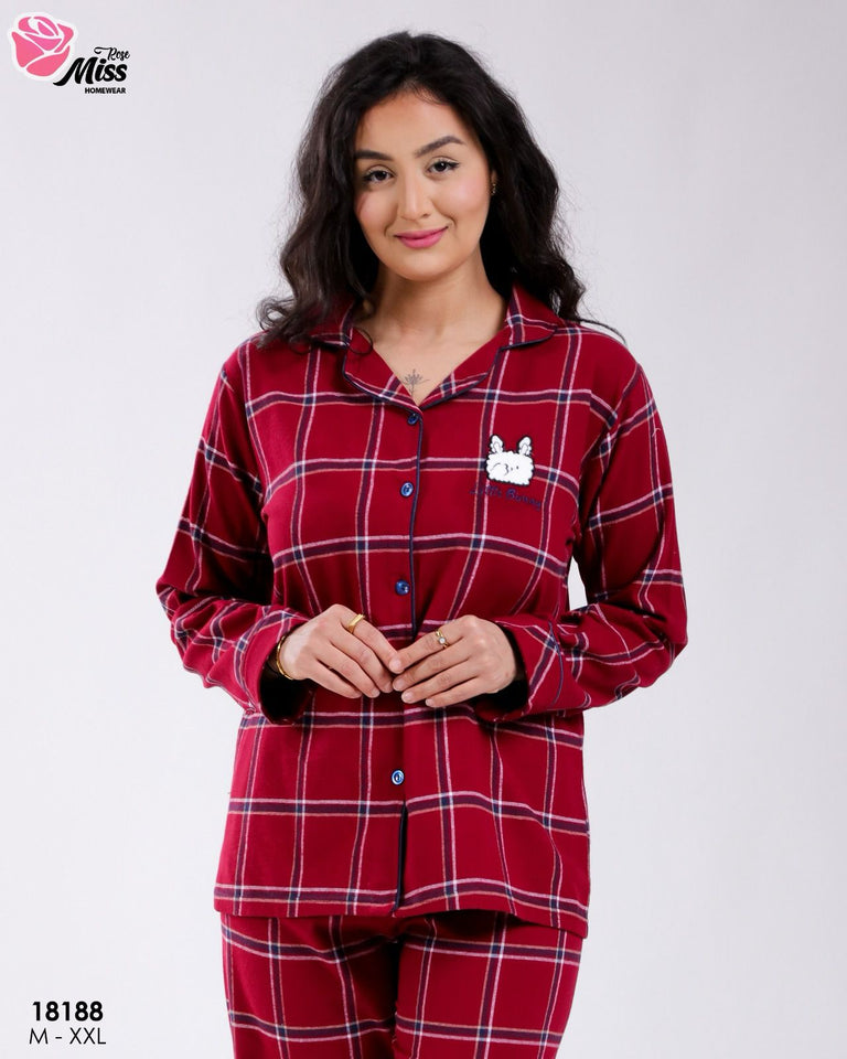 Pyjama Femme en Flanelle Bordeaux – Chaleur & Élégance 🌙