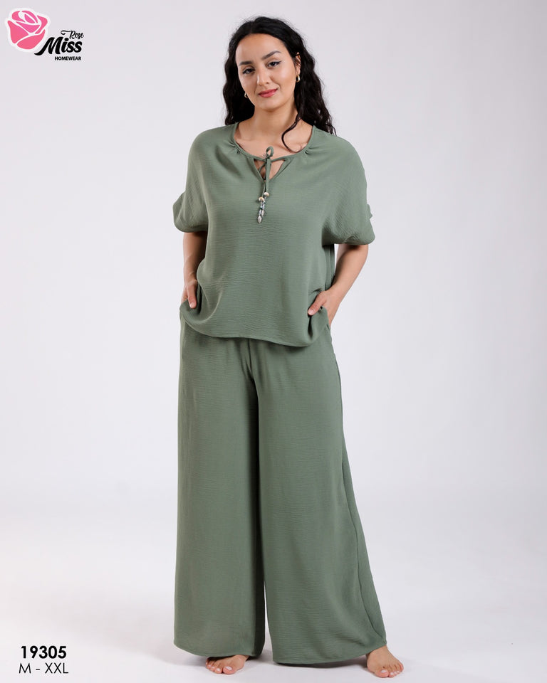 Pyjama Pantalon Femme MISS & Élégance Bohème en Tissu Rayon