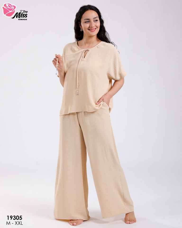 Pyjama Pantalon Femme MISS & Élégance Bohème en Tissu Rayon
