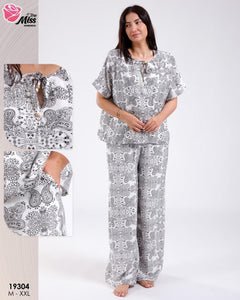 Pyjama Femme Demi-Manches "MISS " en Rayonne - Élégance Soyeuse & Confer Absolu