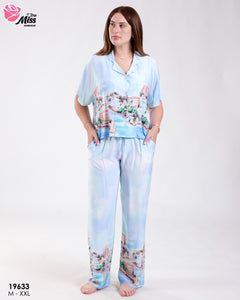 Pyjama Femme Satiné Demi-Manches – Escapade Bord de Mer 💙