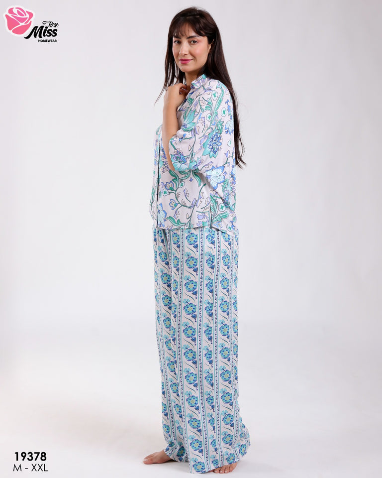 🌸 Pyjama Femme Élégant – Ensemble Chemise & Pantalon à Motif Floral 🌸
