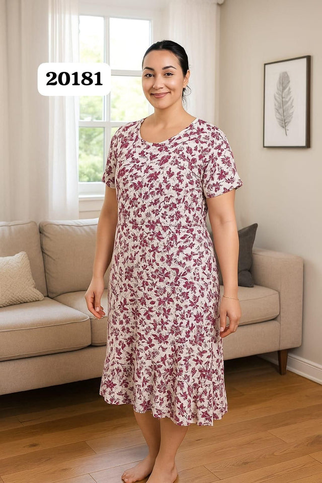 Robe Pyjama Femme Demi-Manches – Élégance Florale en Rayonne 🌸