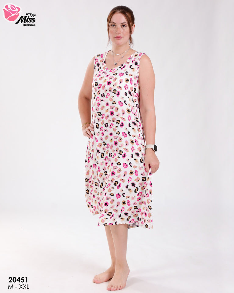 Robe Pyjama Femme Sans Manches – Motif Rose Doux 🌸💗