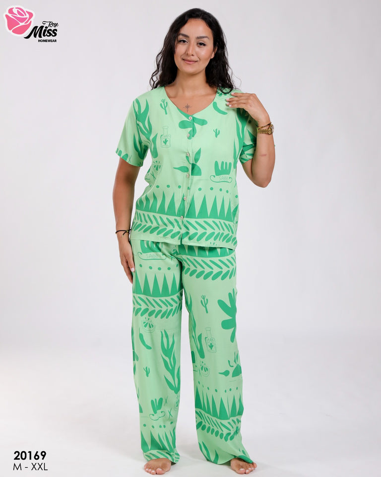 Pyjama Femme Demi-Manches – Green Garden 🍃