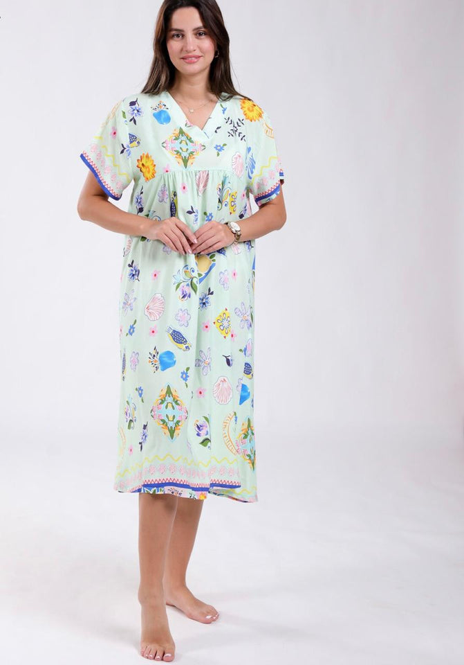 🌼 Robe de Nuit Femme en Tissu Rayon – Fraîcheur &amp; Fantaisie Florale 🌼 Tissu : 100 % Rayon