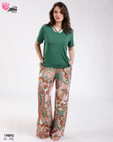 Pyjama Femme Demi Manche &amp; Pantalon Large – Fraîcheur en Vert 💚