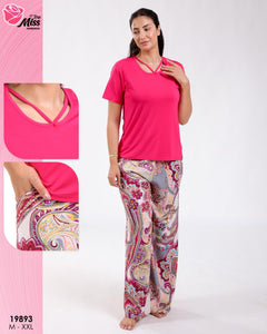 Pyjama Femme Demi Manche &; Pantalon Large – Confort Chic en Tissu Rayon 🌸