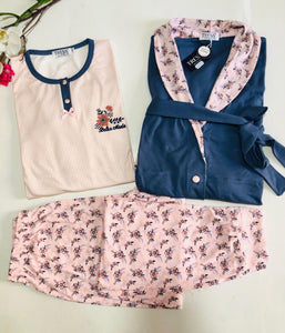 ✨ Pyjama Femme 3 Pièces en Coton – Confort &amp; Élégance ✨