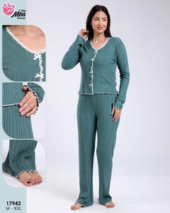 Pyjama Femme 2 Pièces en Tricot –manche langue
