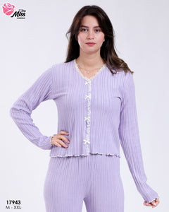 Pyjama Femme 2 Pièces en Tricot –manche langue