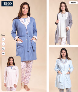 ✨ Pyjama Femme 3 Pièces en Coton – Confort &amp; Élégance ✨