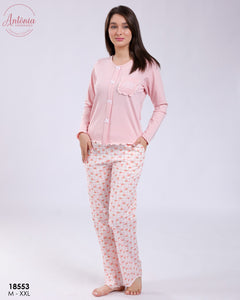 🌸 Pyjama Femme 2 Pièces en Coton – Rose Doux 🌸