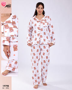 🐻 Pyjama Femme 2 Pièces en Coton – Motif Ourson 🤍✨