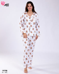 🐻 Pyjama Femme 2 Pièces en Coton – Motif Ourson 🤍✨