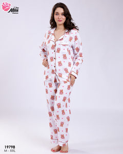 🐻 Pyjama Femme 2 Pièces en Coton – Motif Ourson 🤍✨