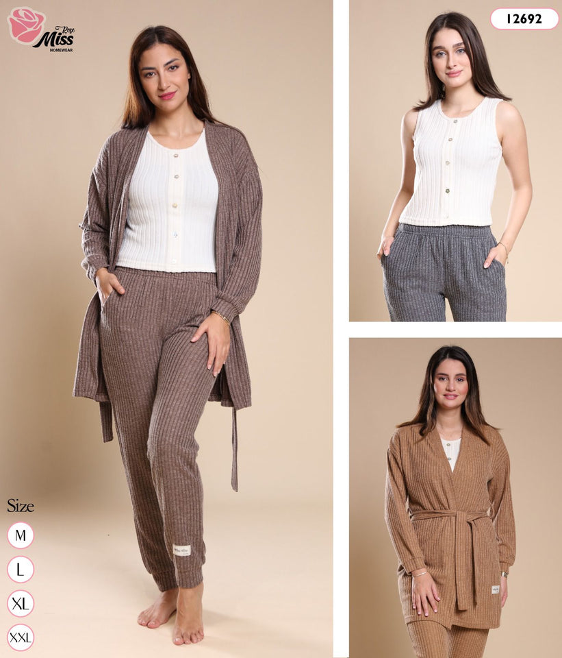 Pyjama trois pièces "Miss" - Confort et Élégance pour vos Nuits