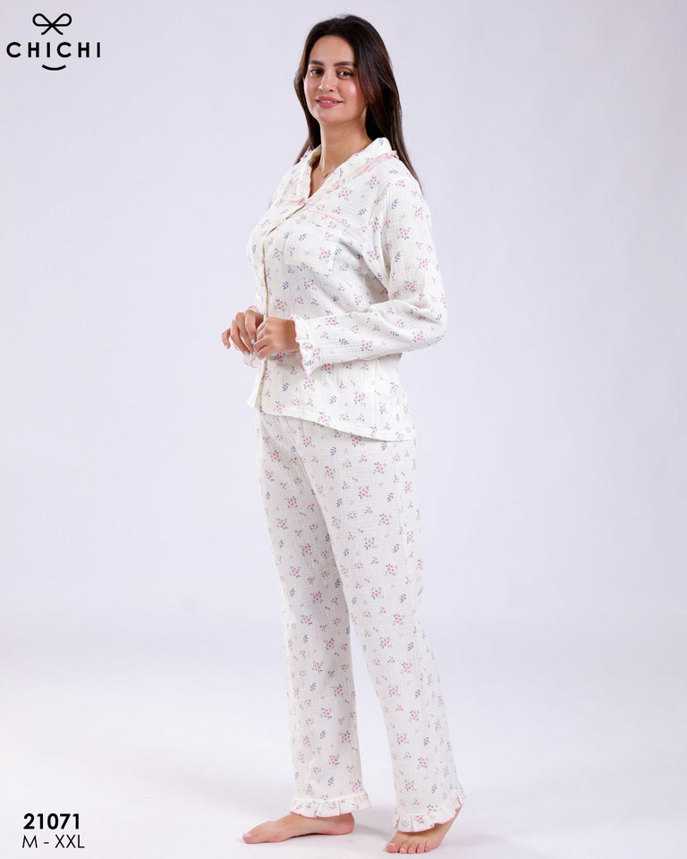 🌼 Pyjama Femme en Coton Doux – Confort &amp; Élégance 🌼