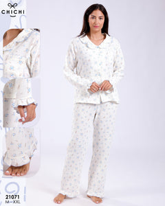 💙 Pyjama Femme en Coton Bleu – Douceur &amp; Élégance 💙