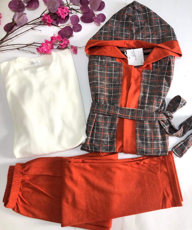 💫 Pyjama Femme 3 Pièces en Jacquard – Chic & Confort à la Maison 💫